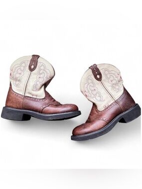 Justin Gypsy Boots Women's 8.5‎ B Brown Cream Pink Leather L9924 Western Cowgirl